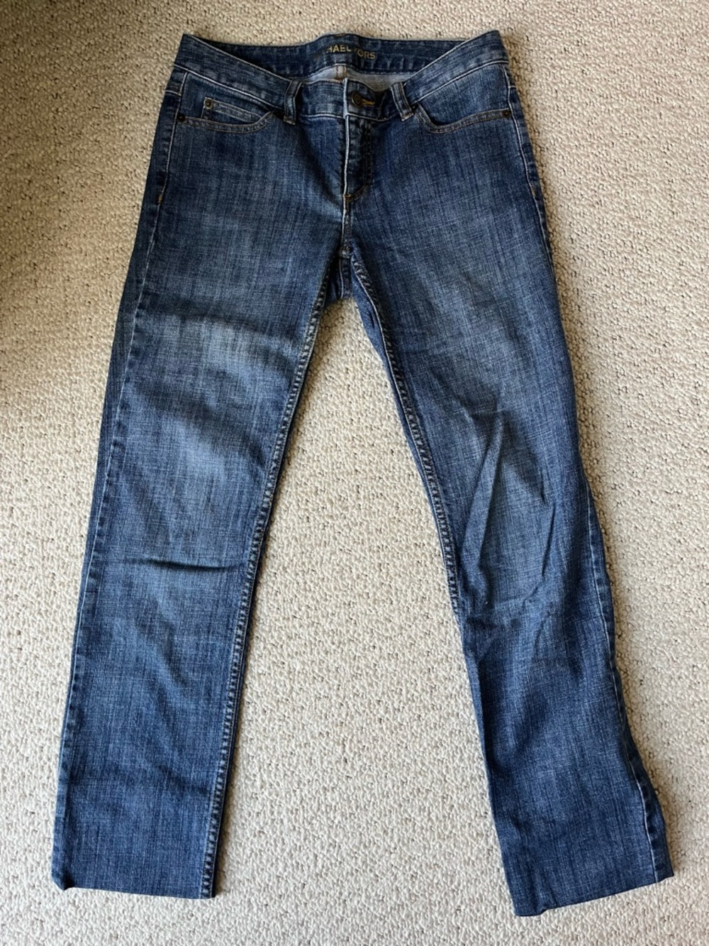 Women's Michael Kors Medium Color Denim Jeans Sz 2 Metal MK Logo On Back Pocket